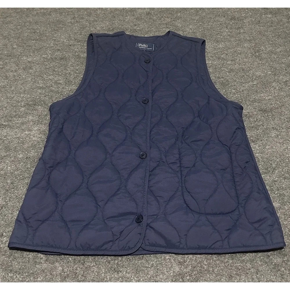 Polo Ralph Lauren Men's Medium Navy Blue Quilted Vest Pocket Hunting Sleeveless